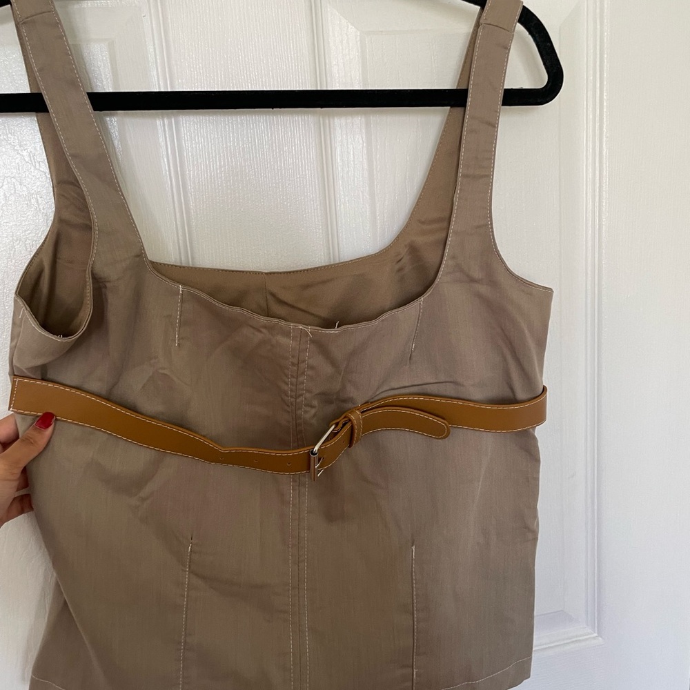 Tan Sleeveless Top with Brown Belt